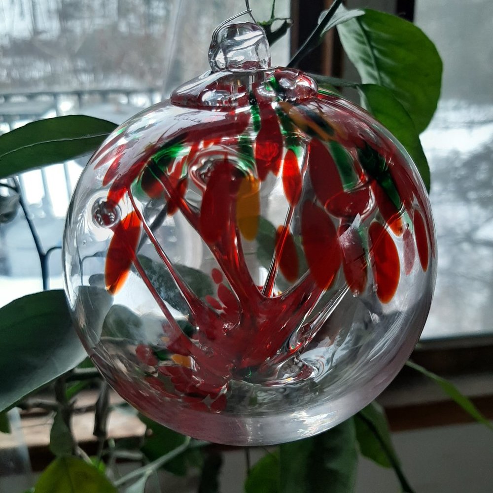 Hanging Glass Ball 4" Diameter "Christmas Tree" Witch Ball (1) GB2
